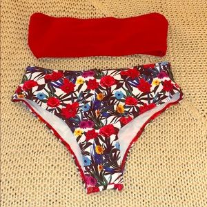 NWT high waist red and floral bikini, size S
